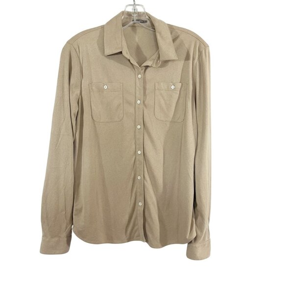 J. McLaughlin Women's Tan Faux Suede Long Sleeve Button Down Shirt - Size Small - Picture 1 of 6